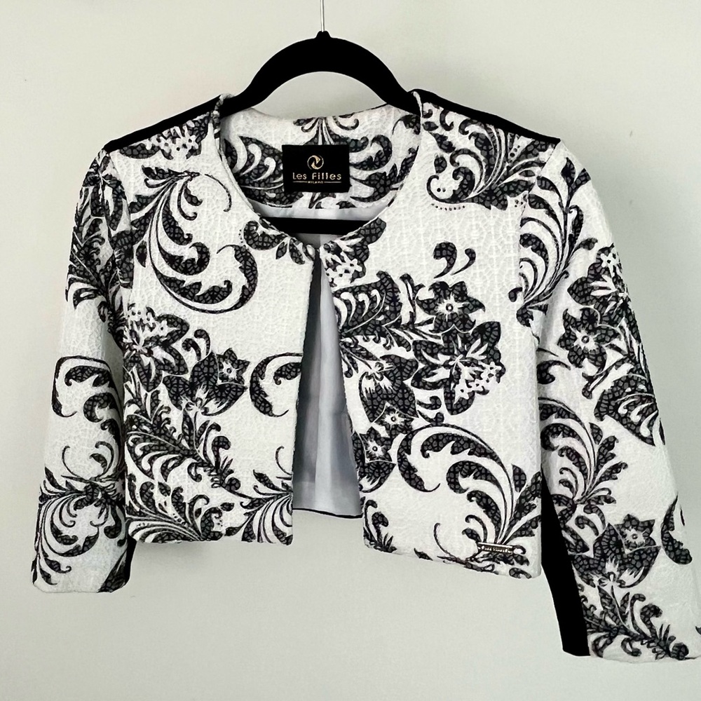 Black and White Damask Cropped Blazer Made in Italy